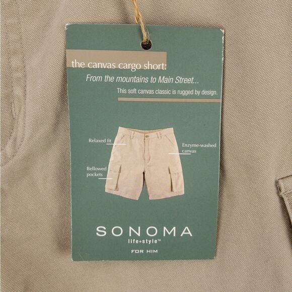 Sonoma Canas Cargo Shorts Men's 32x10 Relaxed Fit Bermuda Khaki Enzyme-Wash - Picture 5 of 11